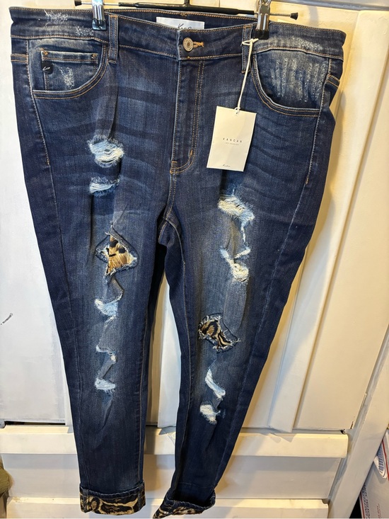 KanCan Denim - KanCan Dark Blue Distressed Skinny Jeans with Leopard Accents